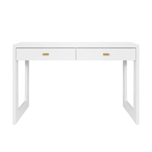 TWO DRAWER DESK WITH FLUTED DETAIL IN MATTE WHITE LACQUER