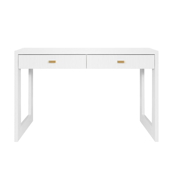 TWO DRAWER DESK WITH FLUTED DETAIL IN MATTE WHITE LACQUER