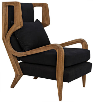 Carol Teak Chair in Waxed Finish with Black Cotton Upholstery