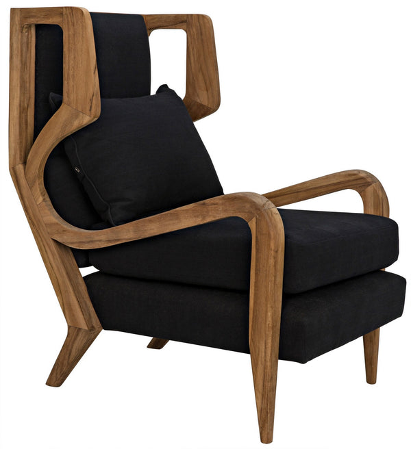 Carol Teak Chair in Waxed Finish with Black Cotton Upholstery