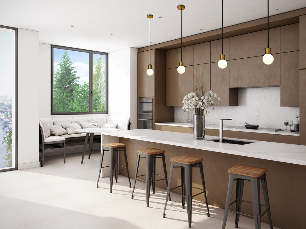 Neutra 1 Light Mini Pendant in Matte Black + Foundry Brass Finish