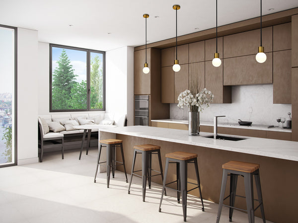 Neutra 1 Light Mini Pendant in Matte Black + Foundry Brass Finish