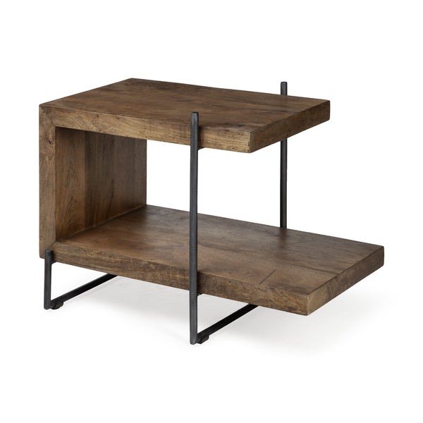 Maddox 30L x 18W x 22H Medium Brown Wood w/ Black Metal U-shaped End/Side Table