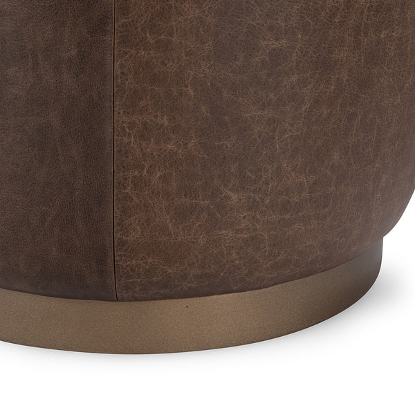 Claire Round Leather Ottoman, Iron Base - Dark Brown