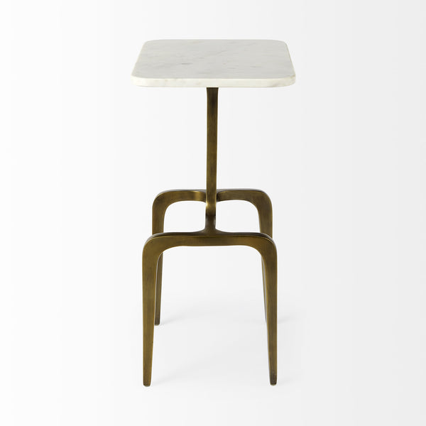 Preston 17.3L x 11.3W x 22.8H White Marble Top W/Gold Metal Accent Table