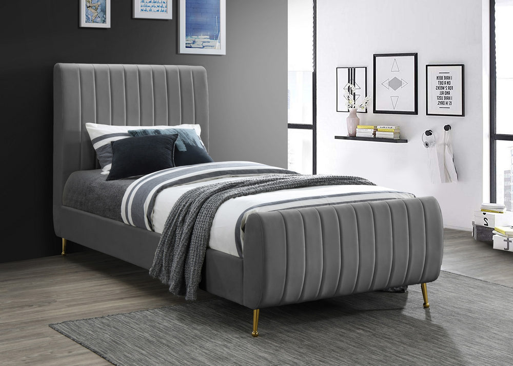 Marcos Twin Bed In Grey Velvet