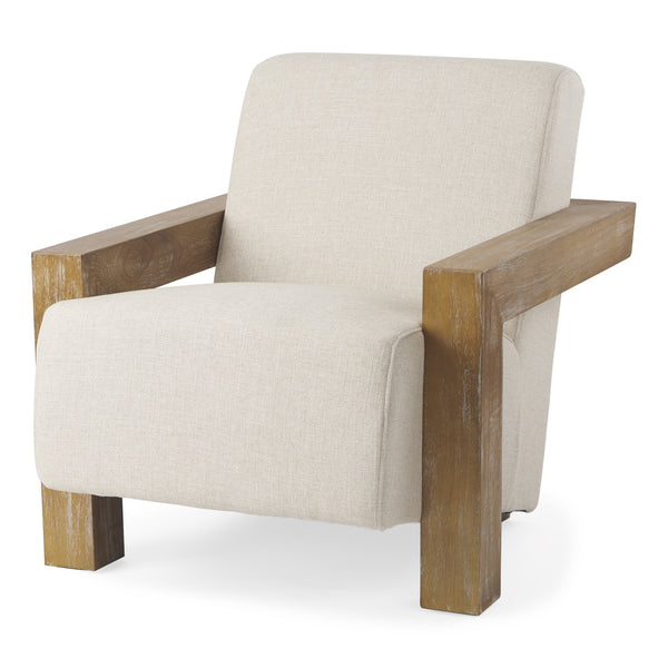 Sovereign Beige Fabric Seat and Wood Frame Accent Chair