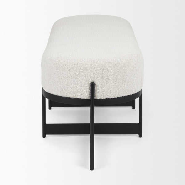 Amelia 55.0L x 18.0W x 18.0H Cream Boucle W/Black Metal Upholstered Bench