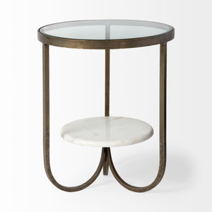 Reinhardt II 20" Round Glass Top Metal and Marble Detail End/Side Table