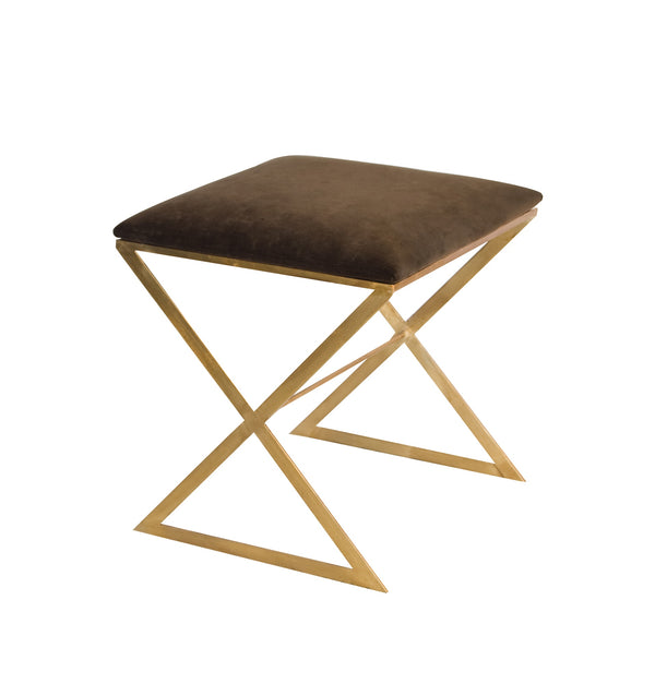"X" STOOL, GOLD W BRN VELVET