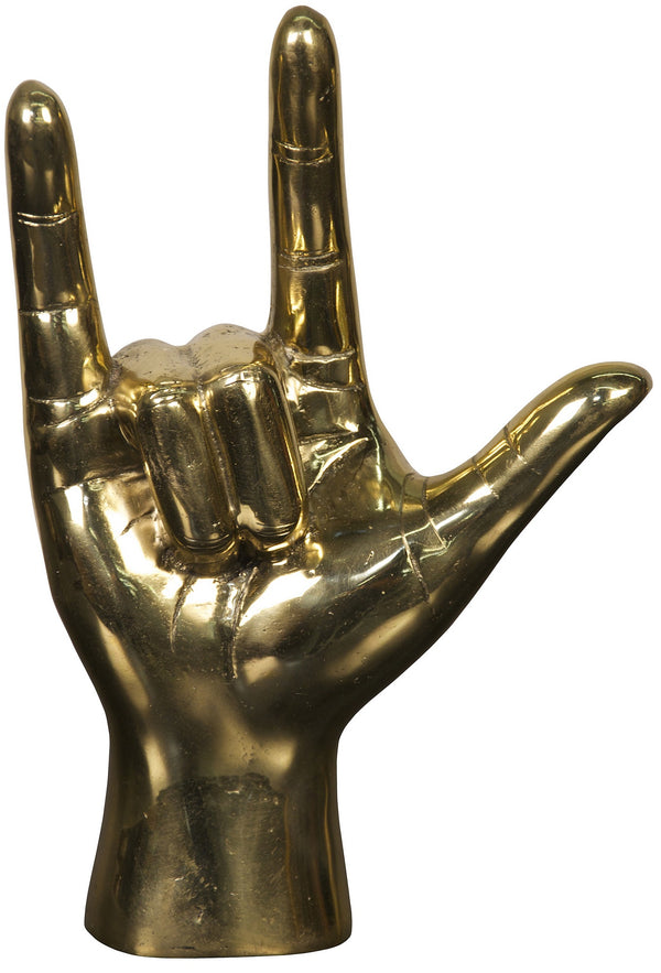 I Love You Metal Alloy Hand Gesture in Antique Brass Finish