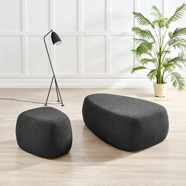 Carlese Boucle Small Ottoman, Palladian Charcoal