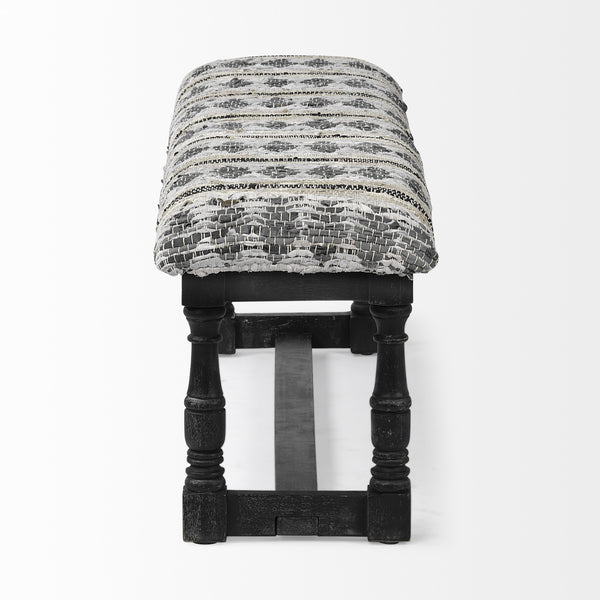 Denison II 56L x 15W Black Wood Base Woven-Leather Cushion Top Accent Bench