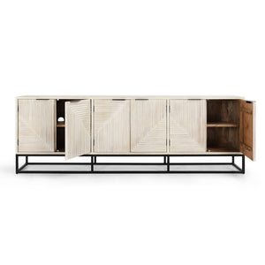 Flint Solid Wood 6Dr Cabinet with Black Iron Base - Coastal White