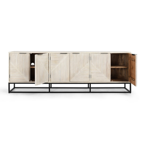 Flint Solid Wood 6Dr Cabinet with Black Iron Base - Coastal White