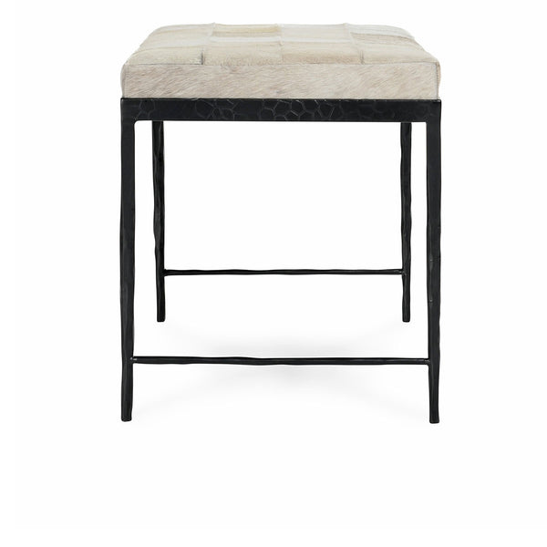 Achen Hide Bench - Dusty Cream Textured Iron Frame