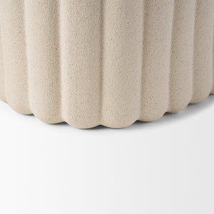 Mira Wide Textured Blush Beige Fluted Ceramic Vase