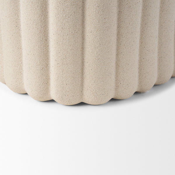 Mira Wide Textured Blush Beige Fluted Ceramic Vase