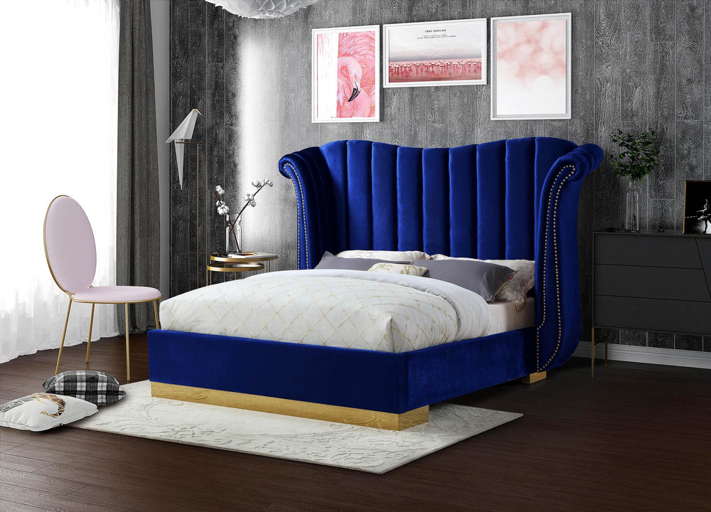 Hubert Queen Bed In Navy Velvet