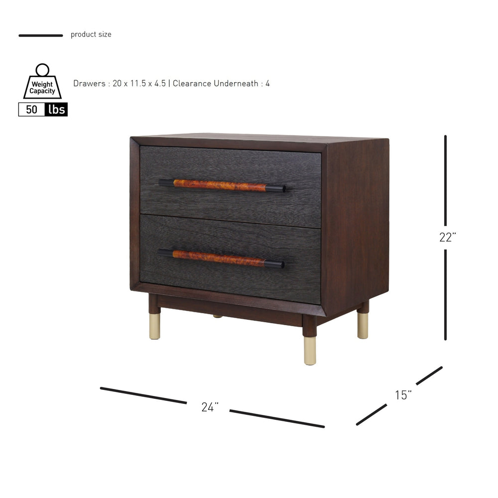 Callan KD Nightstand/Side Table 2 Drawers, Dark Walnut