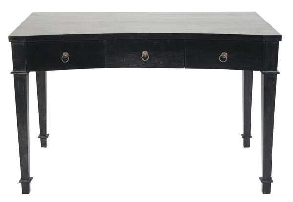 Curba Mahogany and Veneer Desk with Brass Pulls in Hand-Rubbed Black