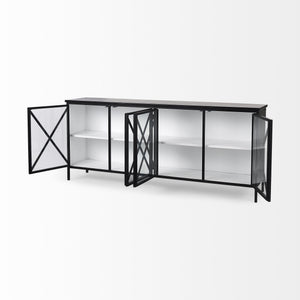 Aurelia 79.0L x 16.0W x 33.0H Black and White Metal Four Door Glass Cabinet