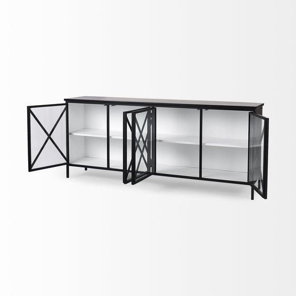 Aurelia 79.0L x 16.0W x 33.0H Black and White Metal Four Door Glass Cabinet