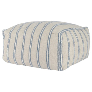Delgada Natural/Blue Woven Pouf with Stripes