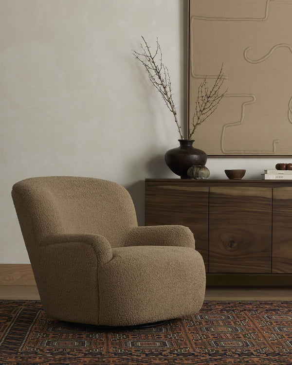 Kadon Swivel Chair In Sheepskin Camel