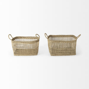 Bellisa 18.5L x 14.6W x 11.0H (Set of 2) Medium Brown Seagrass Rectangular Basket W/ Handles