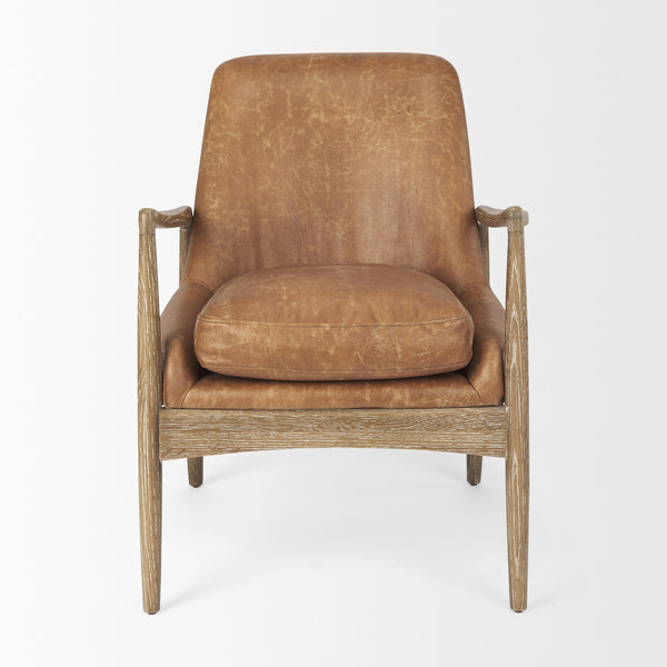 Westan Cognac Faux Leather W/Medium Brown Wood Accent Chair