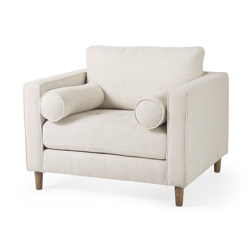 Loretta 40.7L x 36.2W x 33.9H Cream Fabric Chair W/ Two Bolster Cushions