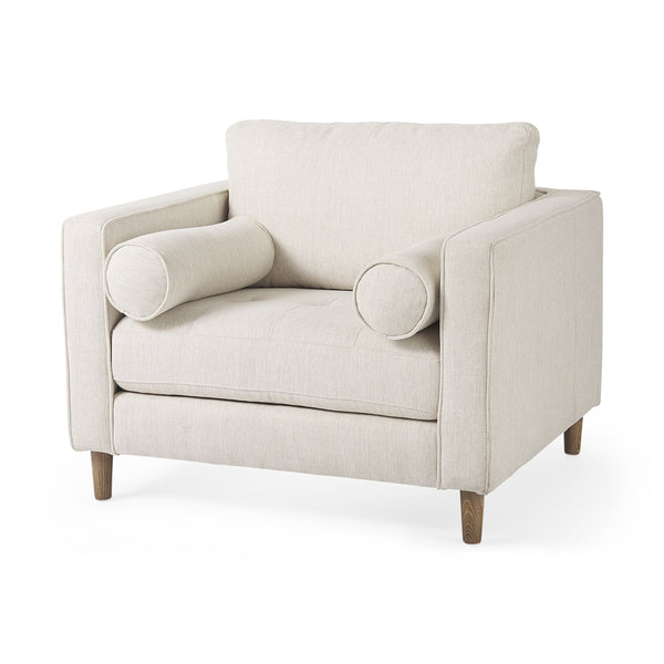 Loretta 40.7L x 36.2W x 33.9H Cream Fabric Chair W/ Two Bolster Cushions