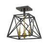Trestle 3 Light Semi Flush Mount in Matte Black + Olde Brass Finish