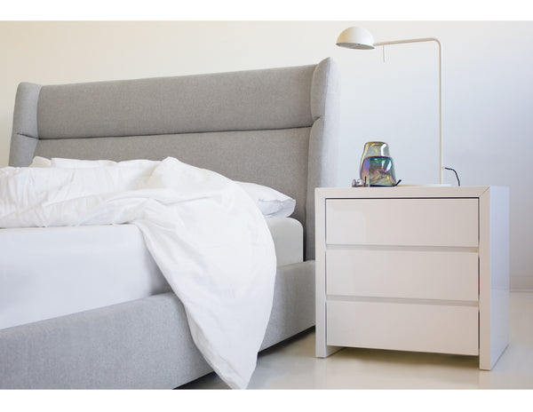 Cove King Storage Bed in heather grey chenille fabric