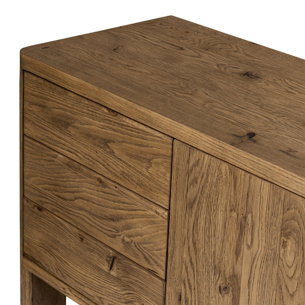 Noeline Media Console In Worn Oak And Worn Oak Veneer And Resawn Worn Oak