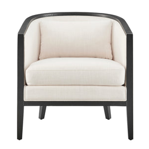 Tillman Fabric Accent Arm Chair w/ Rattan Black Frame, Shortbread/Natural