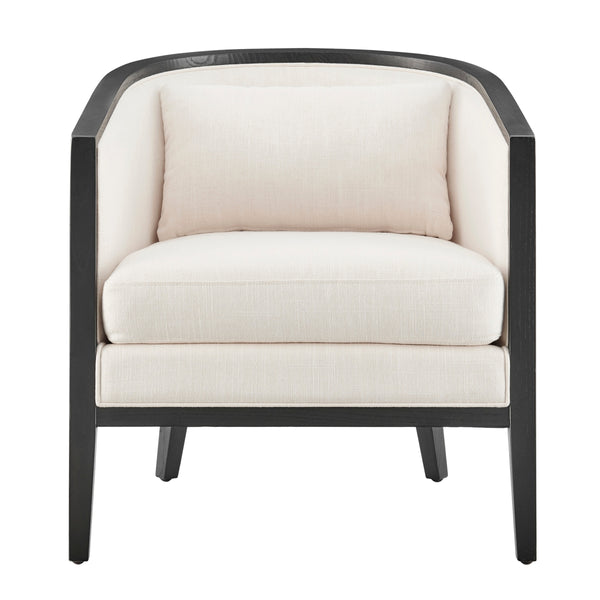 Tillman Fabric Accent Arm Chair w/ Rattan Black Frame, Shortbread/Natural