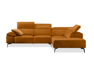 CAMELLO Leather Sectional in CAMEL leather/blk PC legs w/full