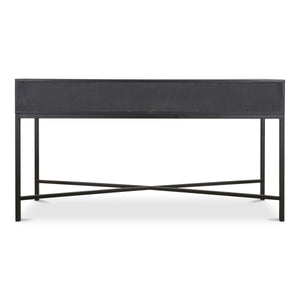 Mako Console Table in Black Oak with Brass Accents
