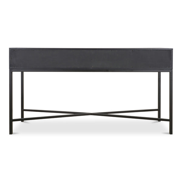 Mako Console Table in Black Oak with Brass Accents