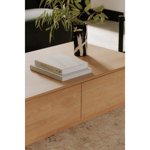 Moe's Round Off Coffee Table Natural Oak with Storage