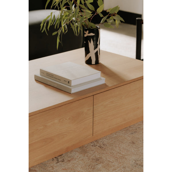 Moe's Round Off Coffee Table Natural Oak with Storage