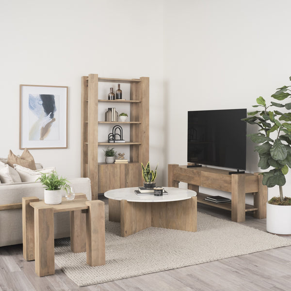 Beth Light Brown Wood w/ Open and Closed Storage Shelving Unit