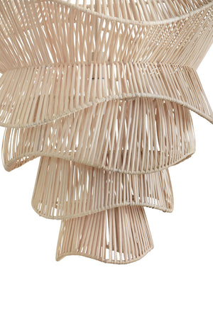 MODERN TIERED ORGANIC PENDANT SPUN IN BLEACHED RATTAN