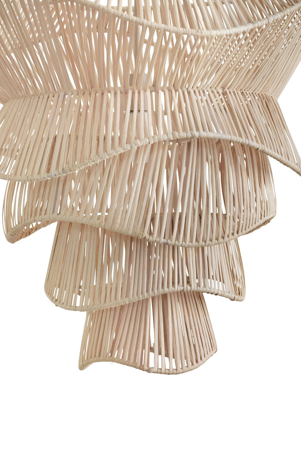 MODERN TIERED ORGANIC PENDANT SPUN IN BLEACHED RATTAN