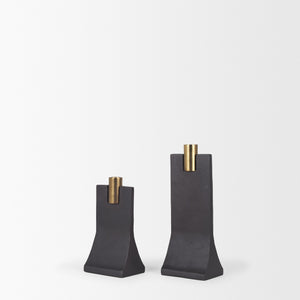 Polli Matte Black w/ Brushed Gold Metal Taper Candleholders (Set of 2)