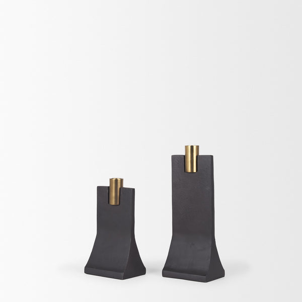Polli Matte Black w/ Brushed Gold Metal Taper Candleholders (Set of 2)