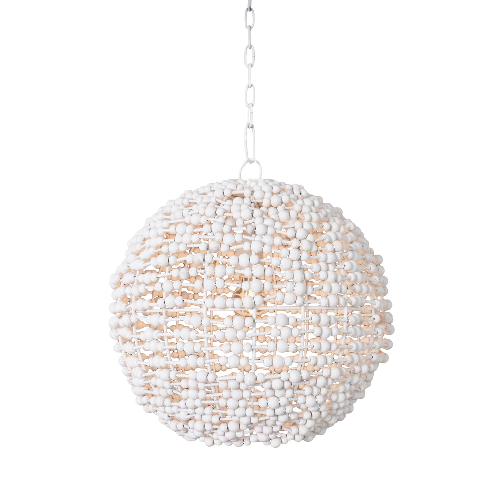 SPHERE SHAPED PENDANT WRAPPED WITH WHITEWASH WOOD BEADS