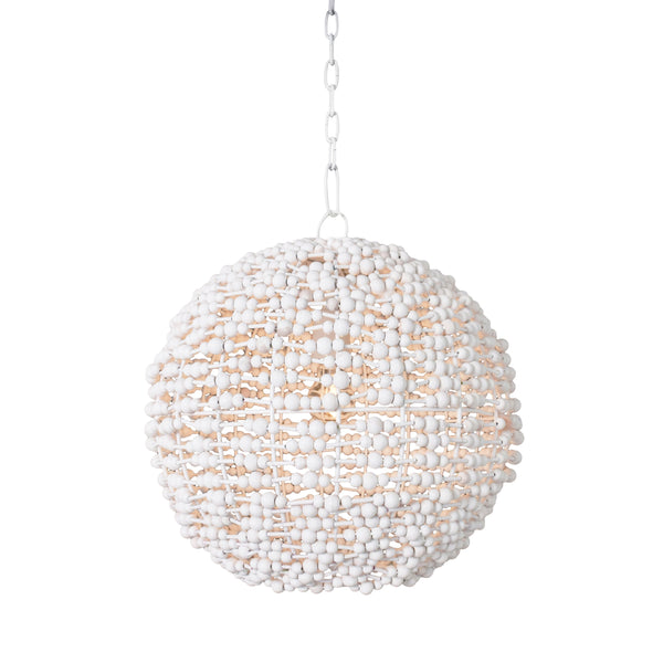 SPHERE SHAPED PENDANT WRAPPED WITH WHITEWASH WOOD BEADS
